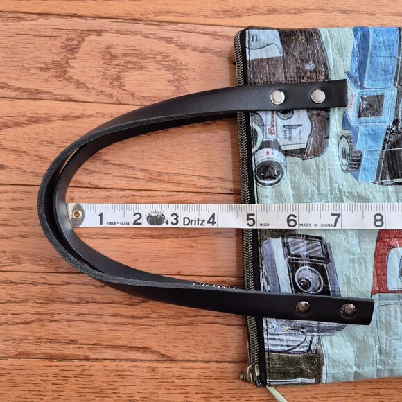 Retro Camera Print Leather Tote Bag Small OOAK One of a Kind Graphic Print - Picture 12 of 13
